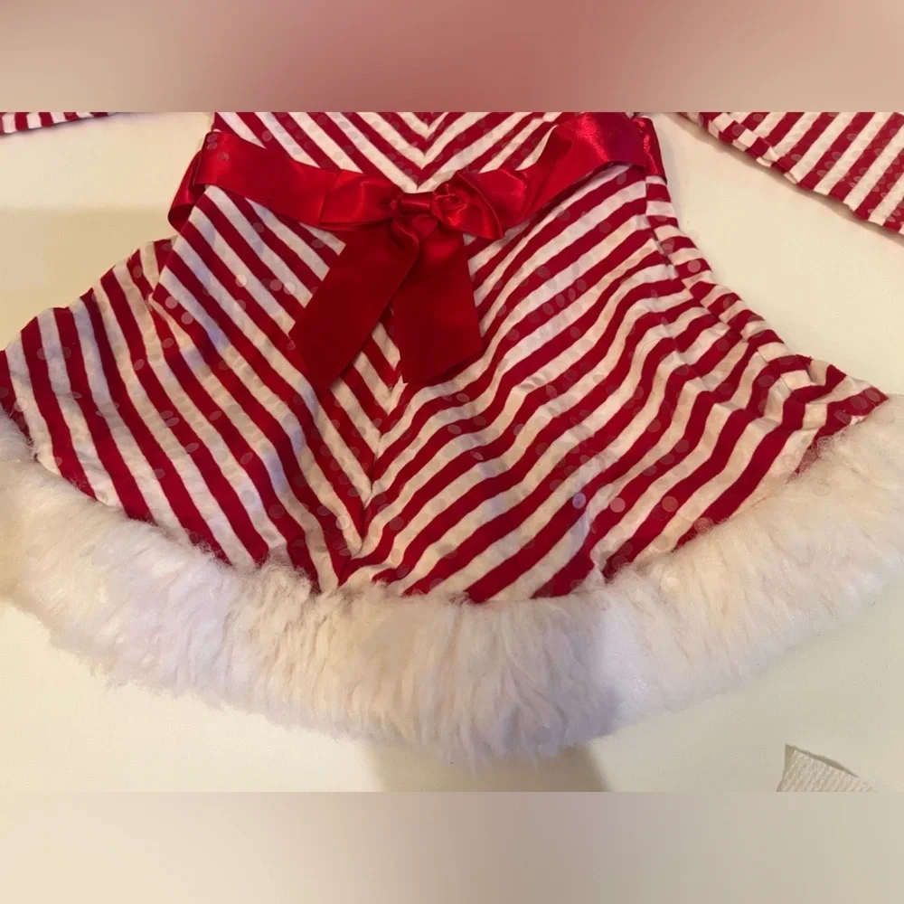 CHRISTMAS BOBBIE BABY DRESS SIZE 18 MONTHS RED/WHITE DIAGONAL STRIPES